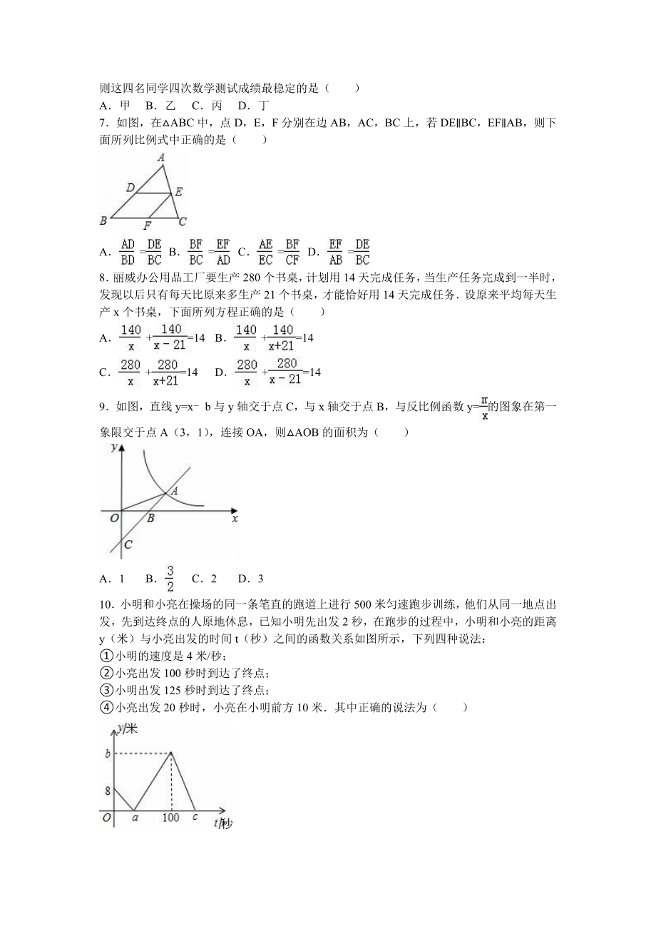 枣庄市市中区中考数学模拟试卷含答案解析.doc_第2页