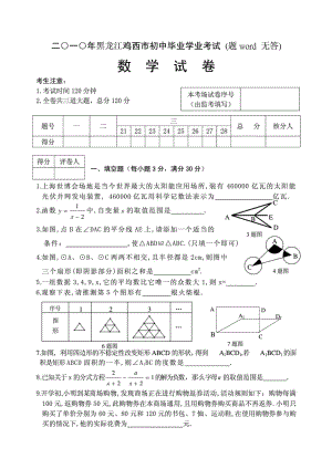 黑龙江鸡西市中考数学试题及答案(WORD).doc