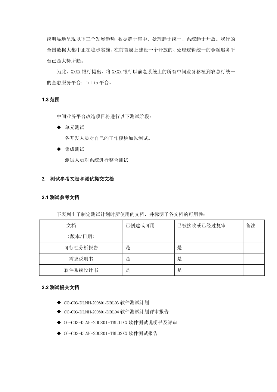 银行分行中间业务系统金融平台改造项目软件测试计划.doc_第2页