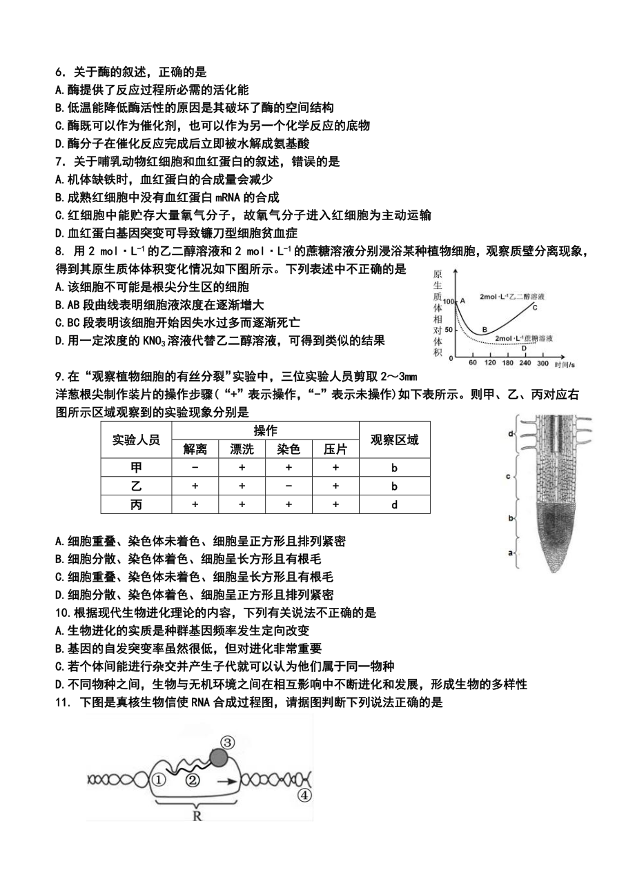 贵州省六校联盟高三第一次联考生物试卷及答案.doc_第2页