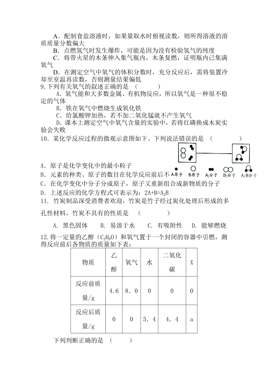 元月调考化学模拟试题.doc_第2页