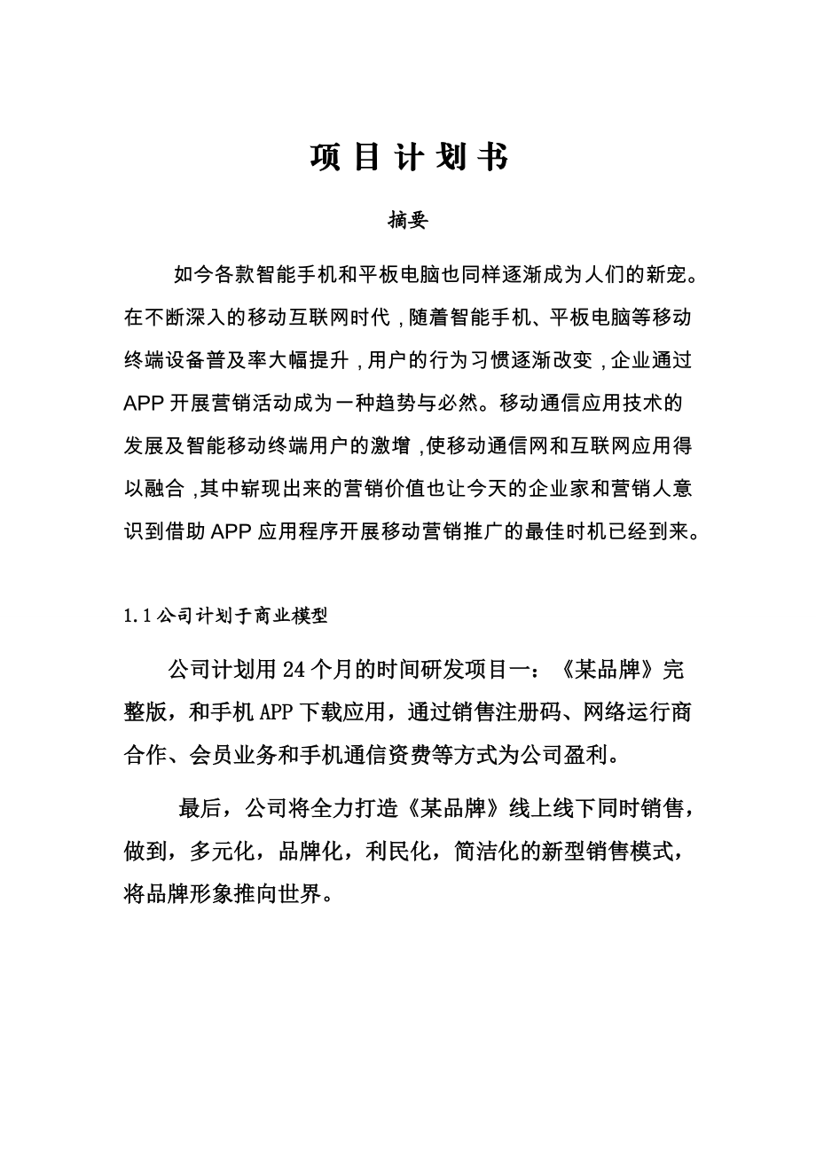 移动互联网APP创办商业计划书(标准模板).doc_第2页