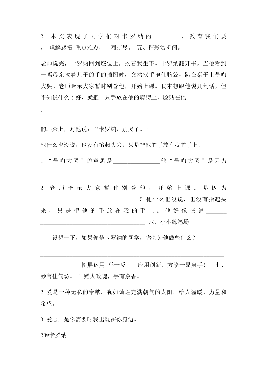 四级语文上册 第单元《卡罗纳》课时练习 新人教课件.docx_第2页