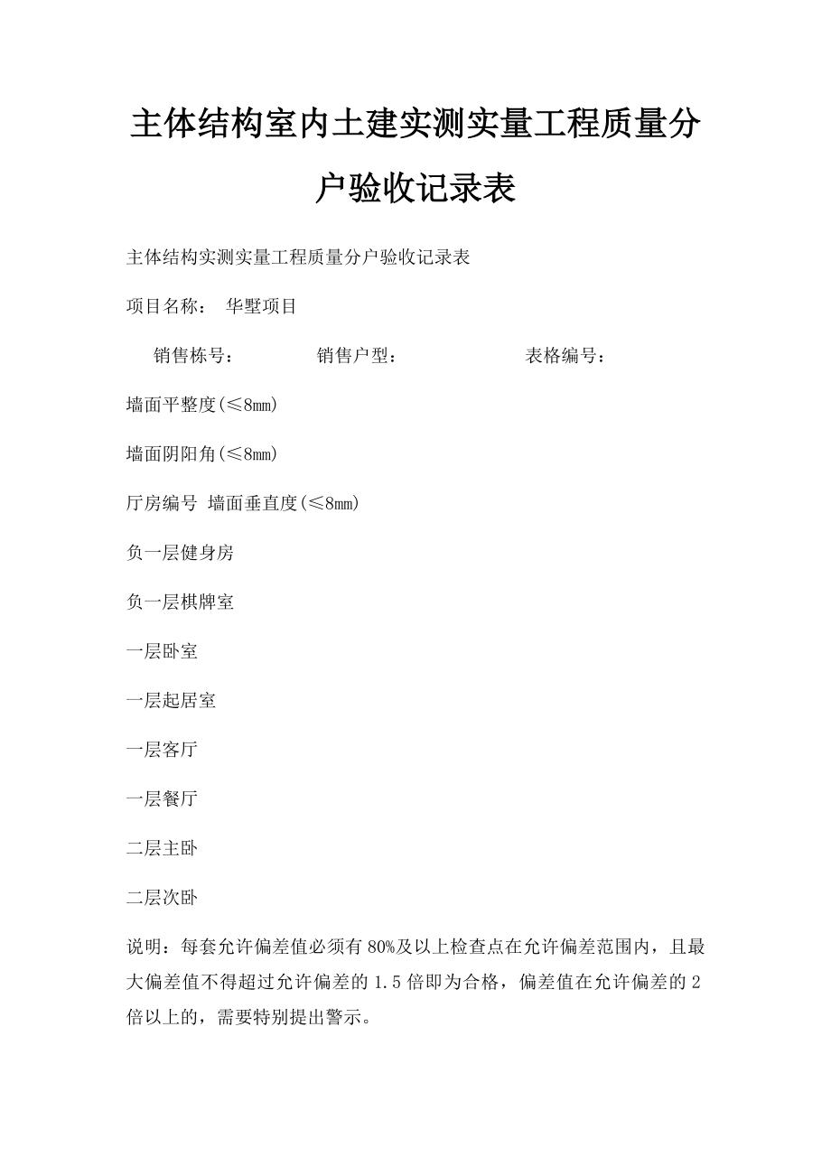 主体结构室内土建实测实量工程质量分户验收记录表.docx_第1页