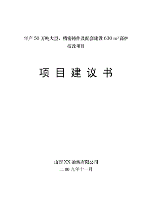 产50万吨大型、精密铸件及配套建设630m3高炉技改项目建议书.doc