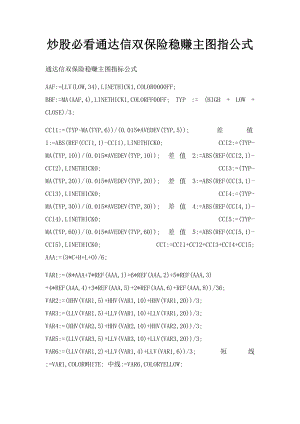 炒股必看通达信双保险稳赚主图指公式.docx