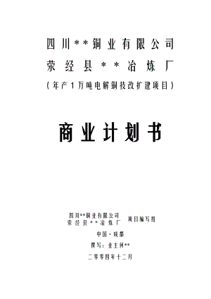 四川电解铜项目可行性研究报告.doc