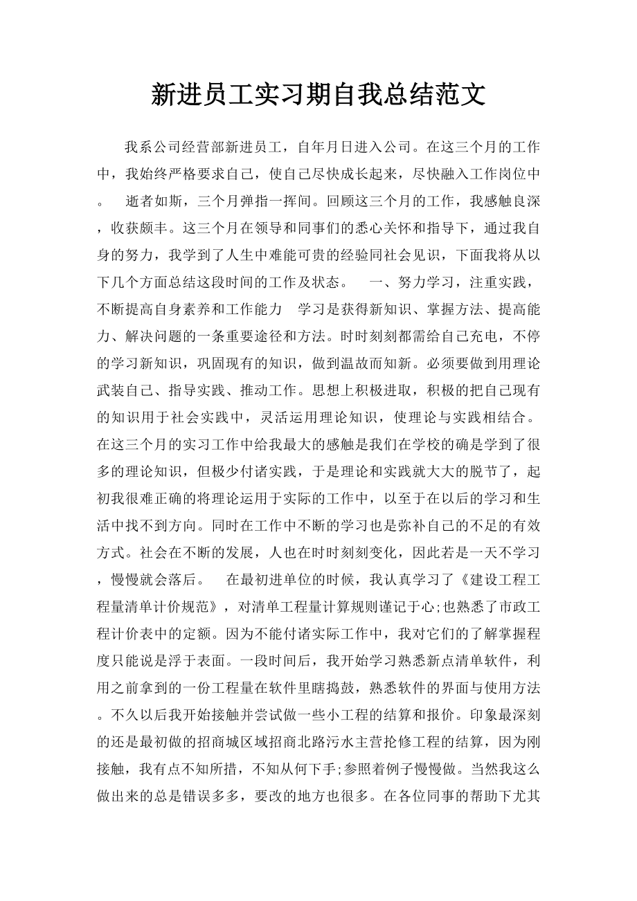 新进员工实习期自我总结范文.docx_第1页