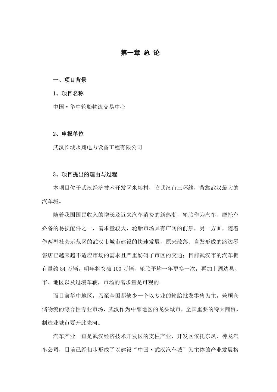 华中轮胎物流交易中心可研报告（精品报告）.doc_第1页