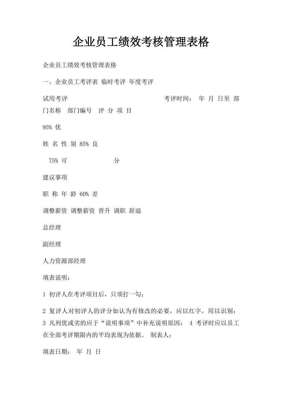 企业员工绩效考核管理表格.docx_第1页