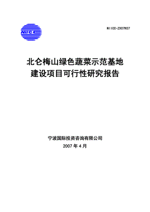 北仑梅山绿色蔬菜示范基地建设项目可行性研究报告.doc