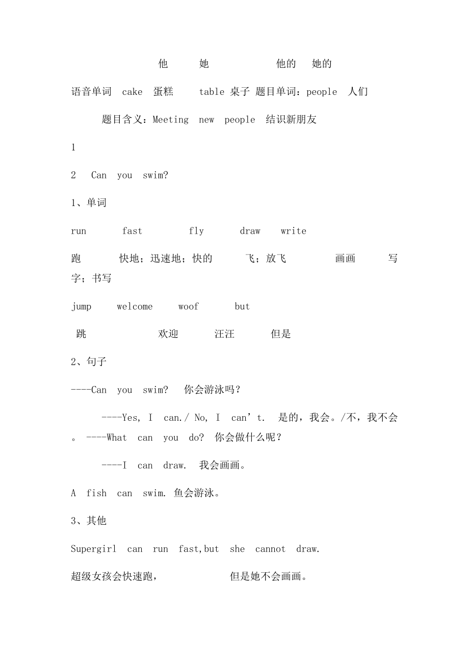 牛津英语四年级第一学期Unit1Unit6单元重点.docx_第2页