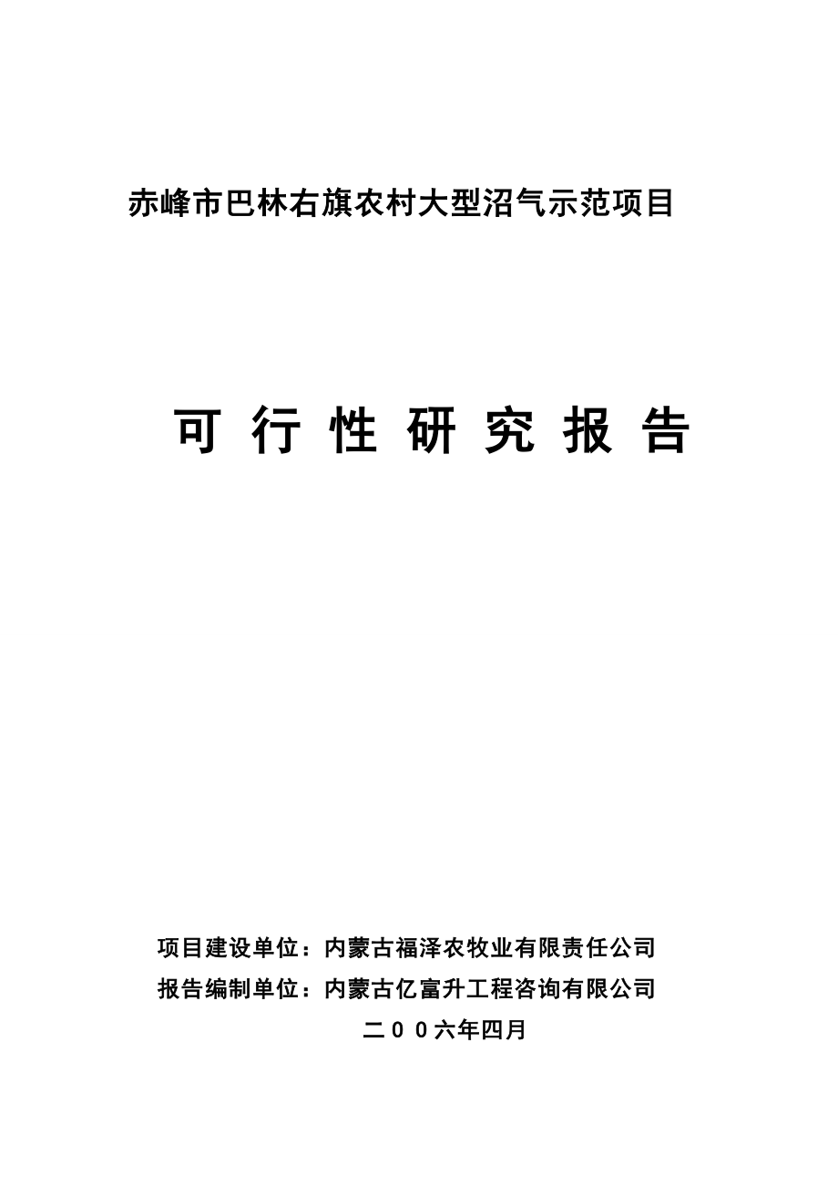 农村大型沼气示范项目可行性研究报告.doc_第1页