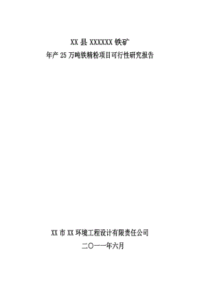 铁矿产25万吨铁精粉项目可行性研究报告.doc