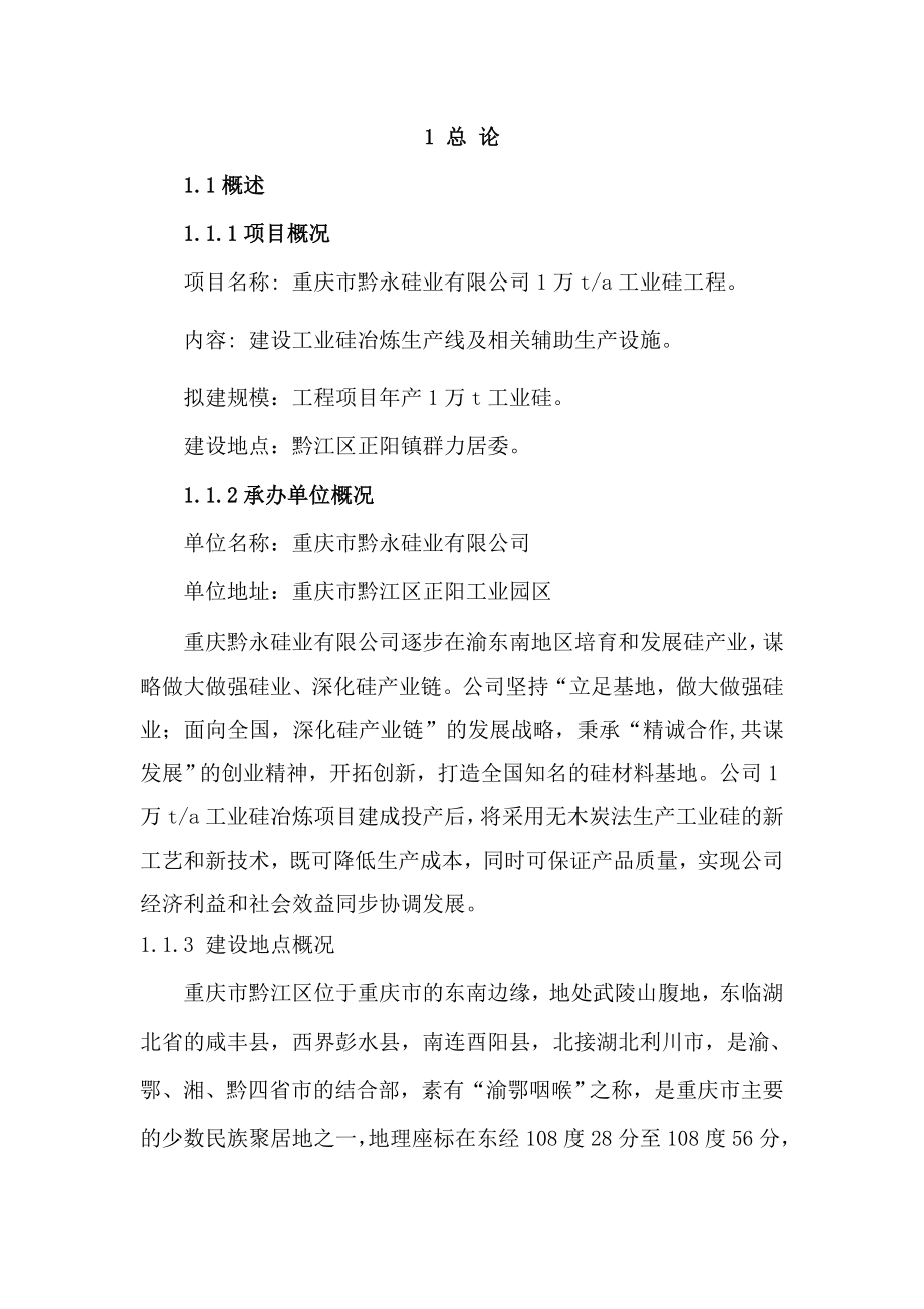 工业硅项目可行性研究报告（优秀可研报告）.doc_第1页