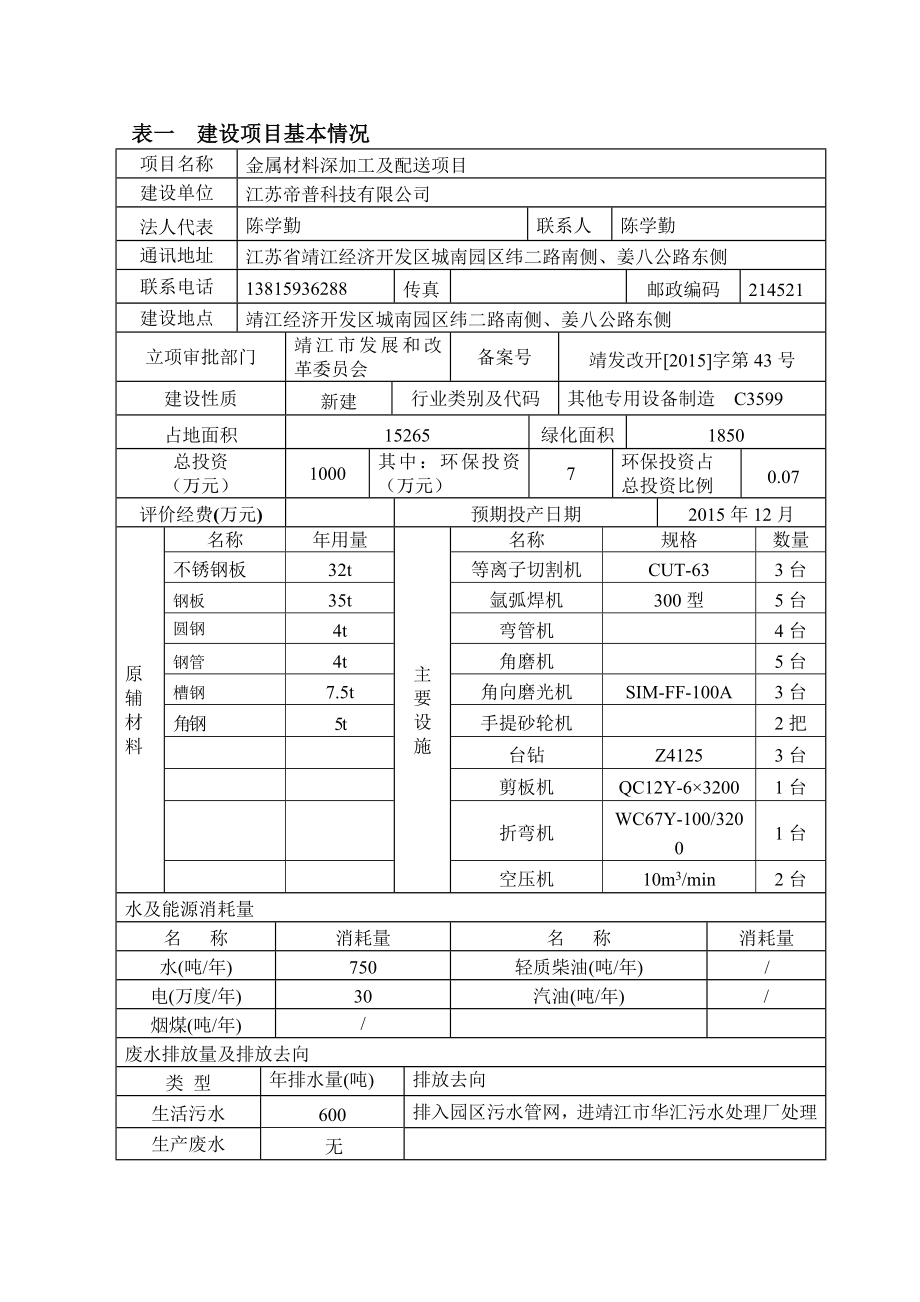 环境影响评价报告公示：金属材料深加工及配送项目环评报告.doc_第2页