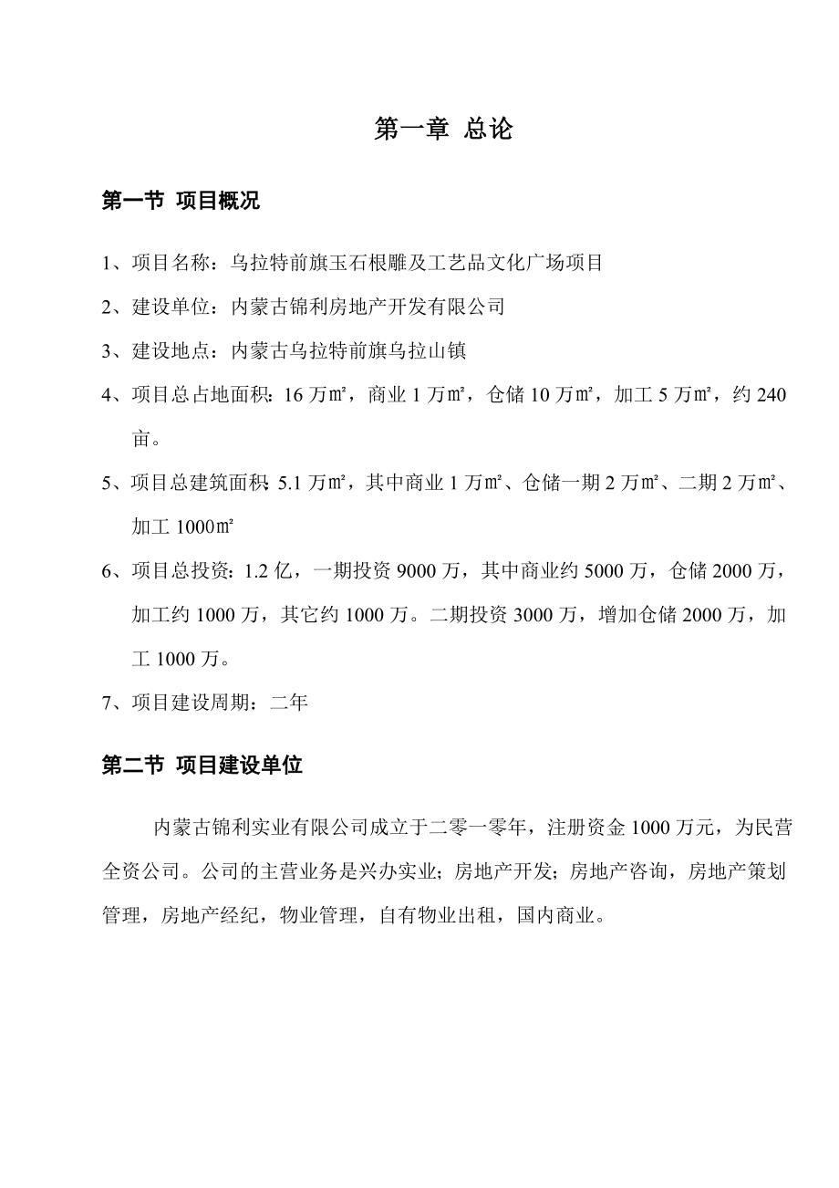 乌拉特前旗玉石及工艺品文化广场项目可行性研究报告.doc_第2页