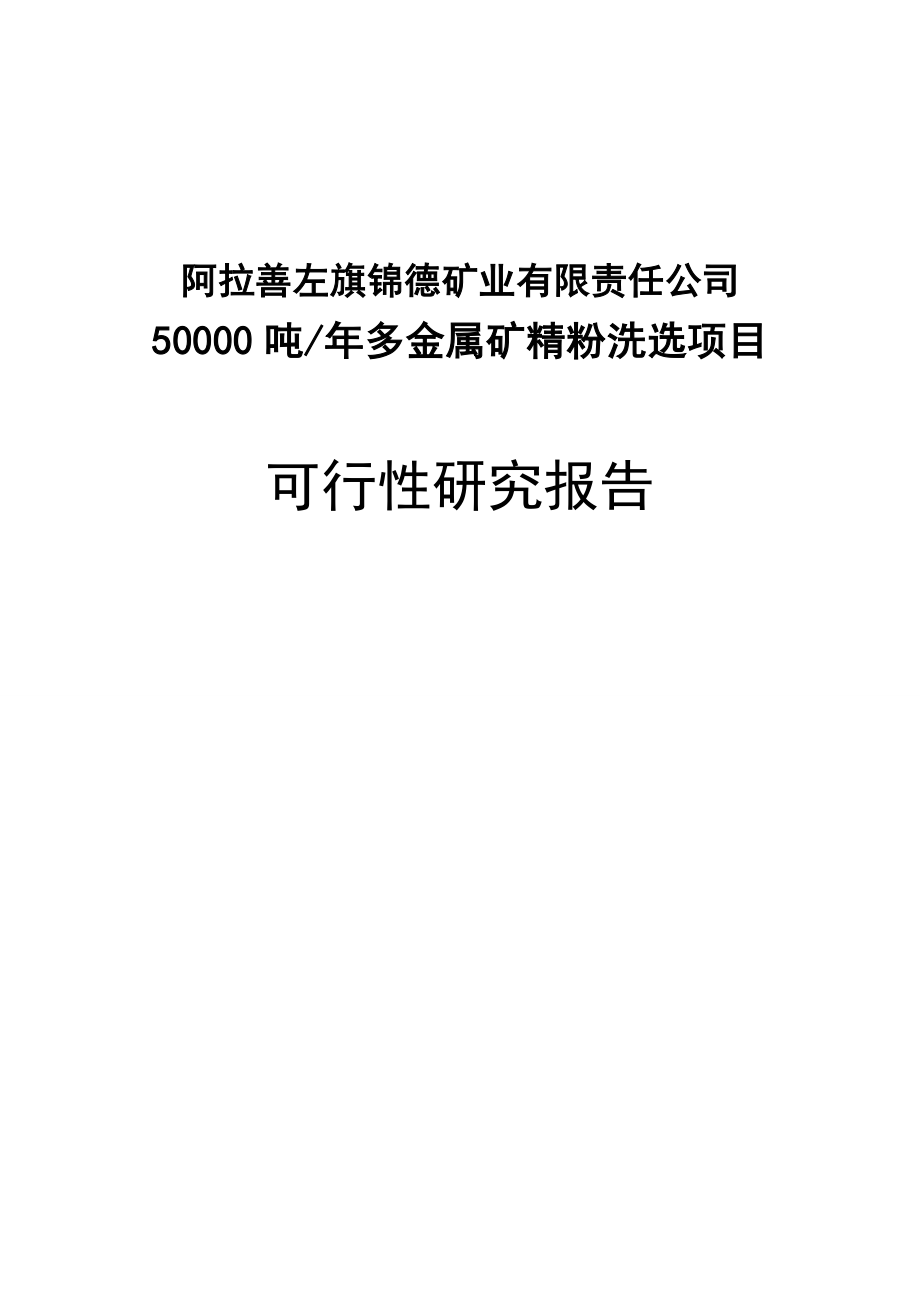 50000万吨多金属矿精粉洗选项目可行性研究报告.doc_第1页