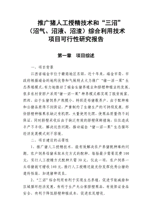 推广猪人工授精技术和“三沼”(沼气、沼液、沼渣)综合利用技术项目可行性研究报告.doc