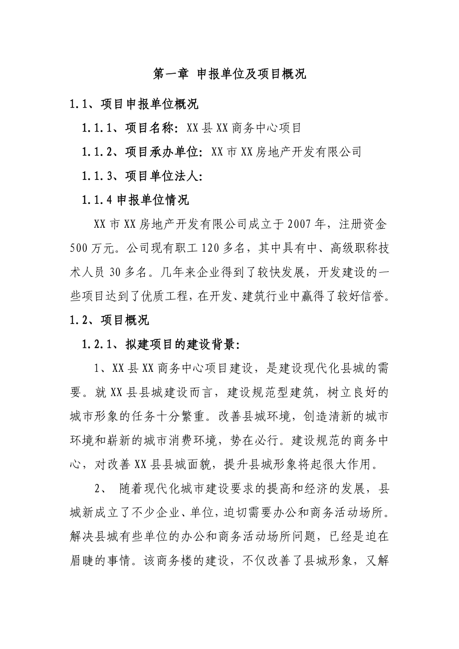 商务中心建设项目申请报告.doc_第1页