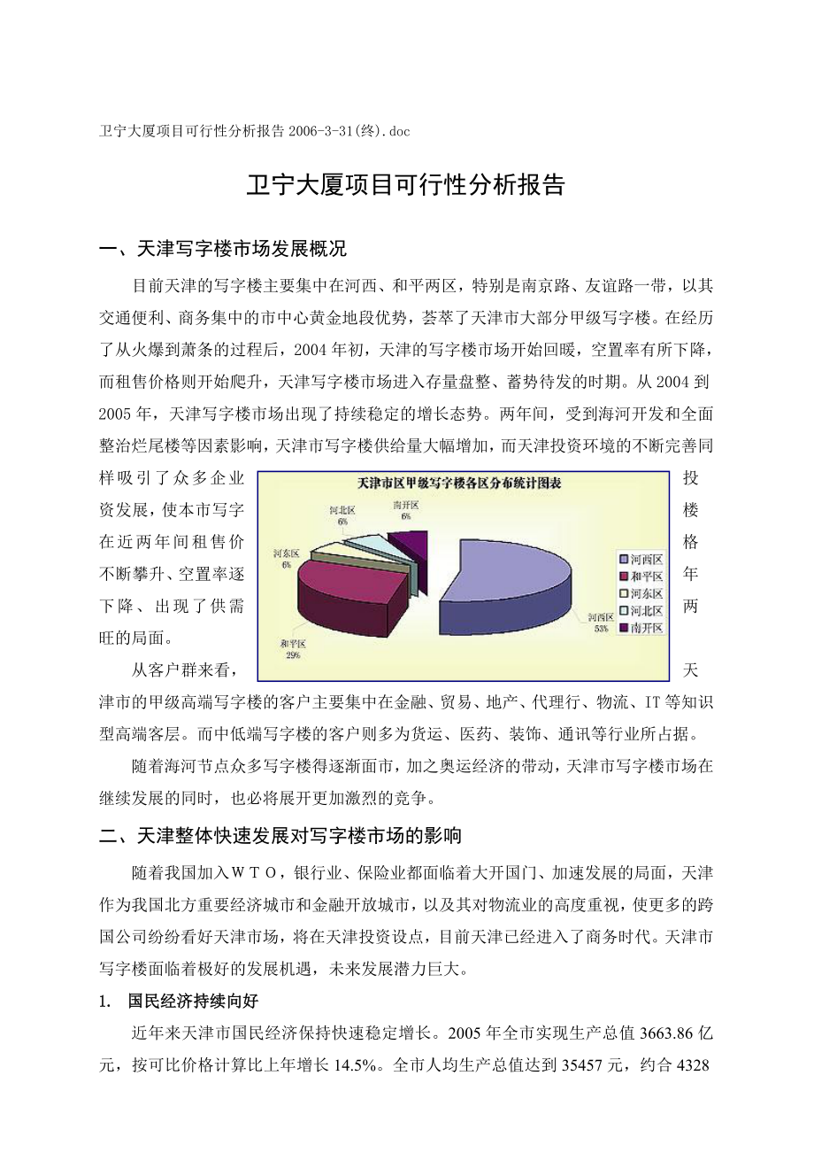 卫宁大厦写字楼项目可行性分析报告.doc_第1页