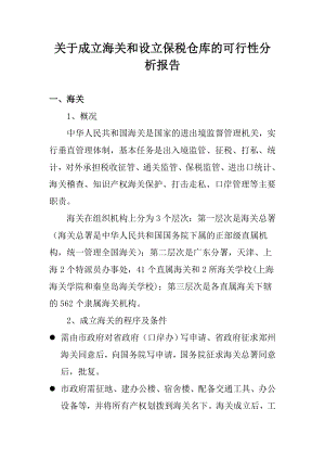 关于成立海关和设立保税仓库的可行性分析报告.doc