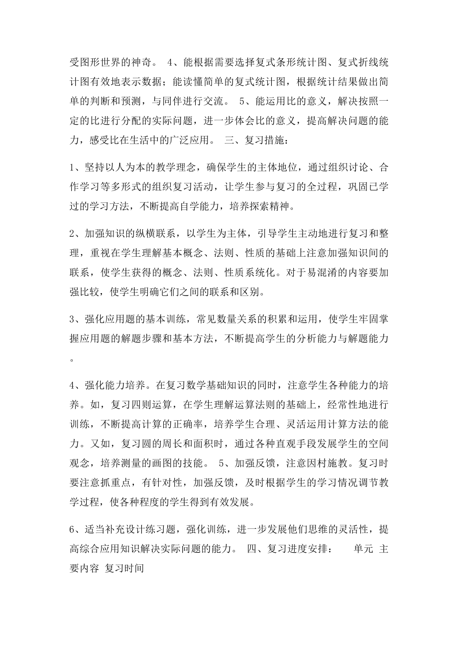 北师大小学数学六年级上册期末复习计划.docx_第2页