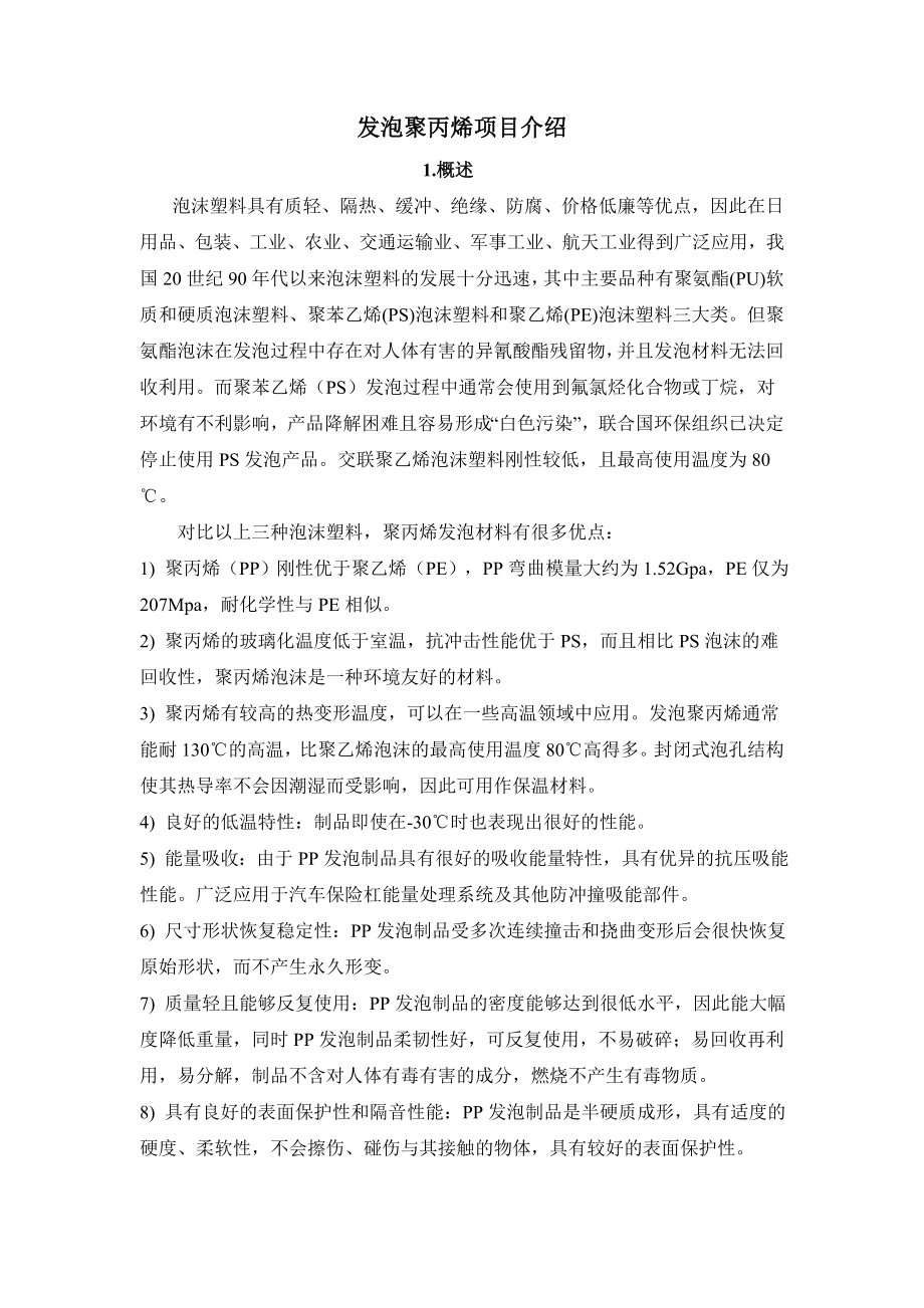 发泡聚丙烯项目可行性报告.doc_第1页