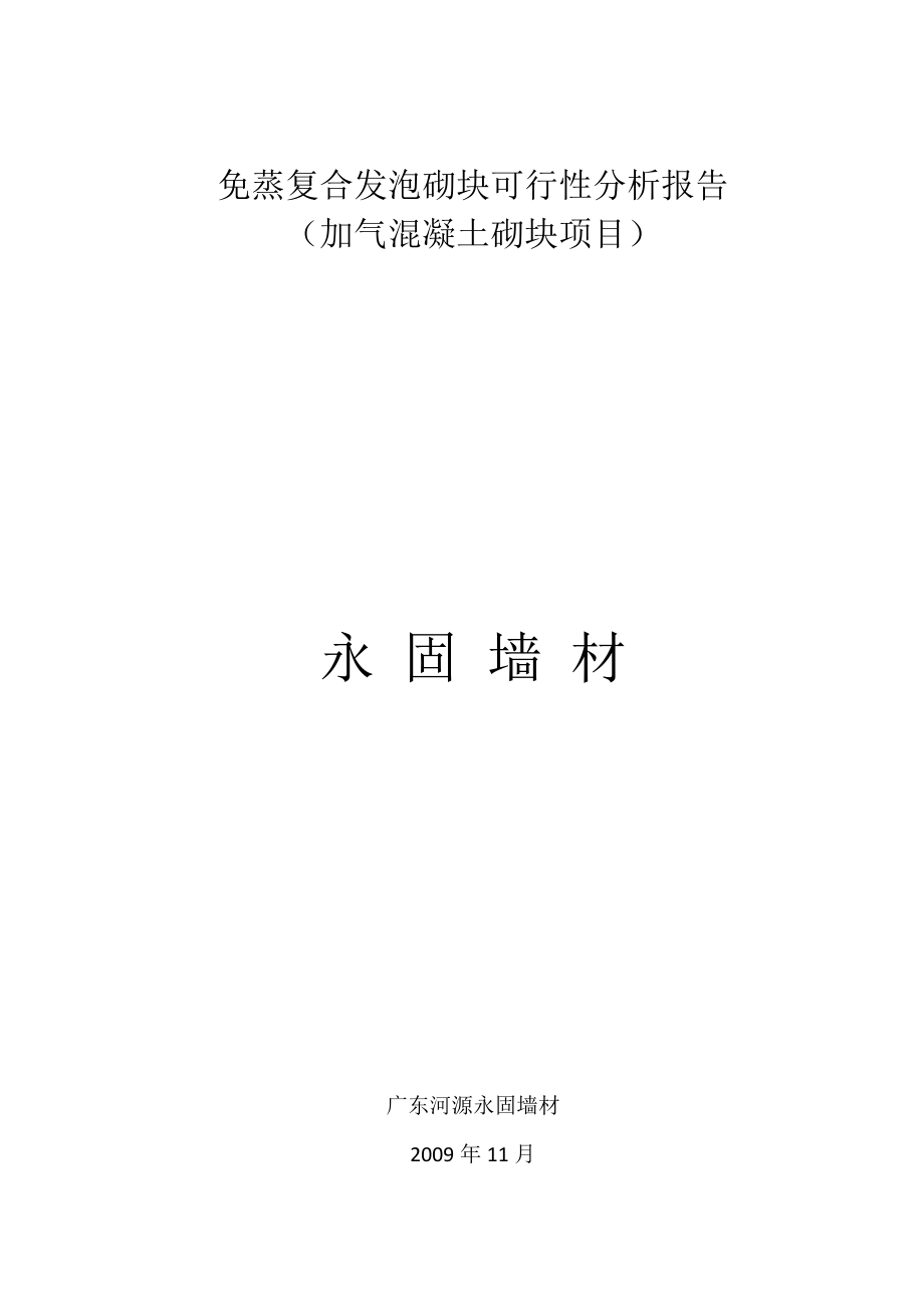 免蒸复合发泡砌块可行性分析报告.doc_第1页