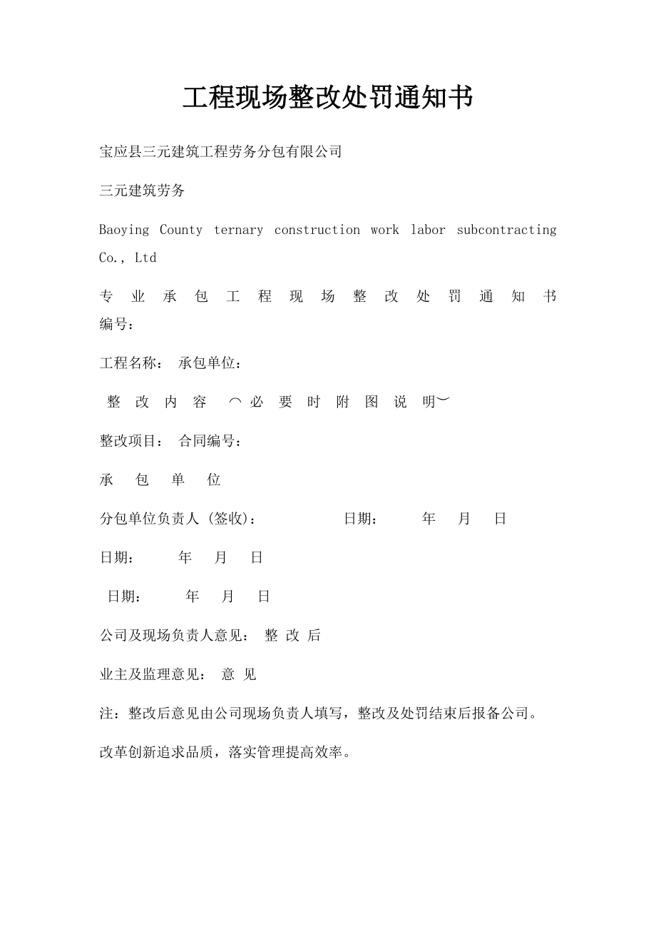 工程现场整改处罚通知书.docx_第1页