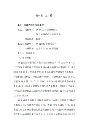 农业循环经济四百万蛋鸡产业示范基地可行性研究报告.doc