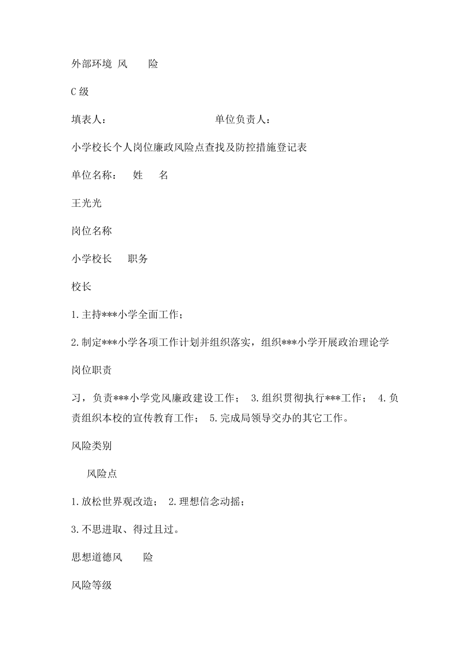 小学校长个人岗位廉政风险点查找及防控措施登记表.docx_第3页