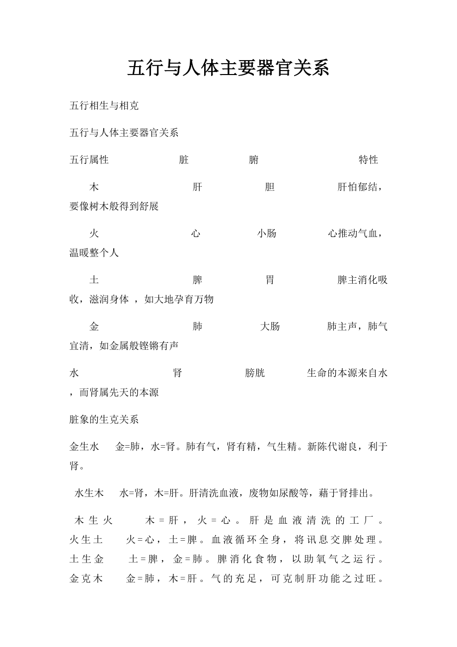 五行与人体主要器官关系.docx_第1页