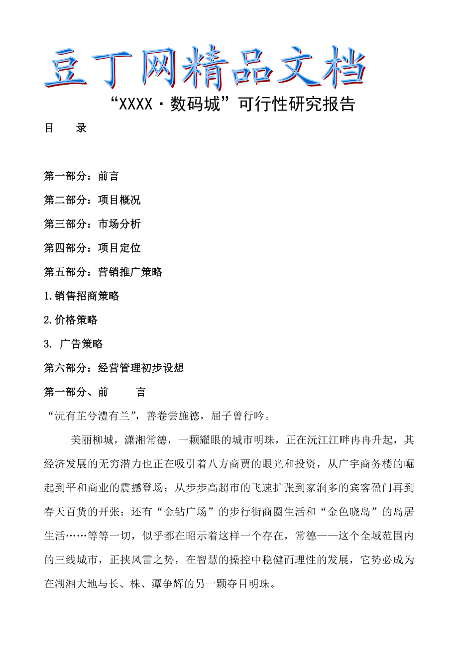 XX数码城可行性研究报告.doc_第1页