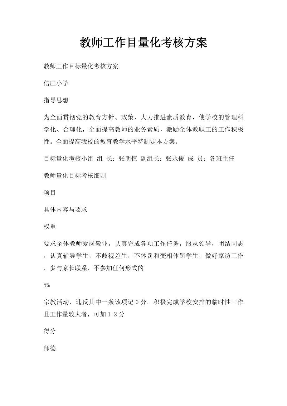 教师工作目量化考核方案.docx_第1页