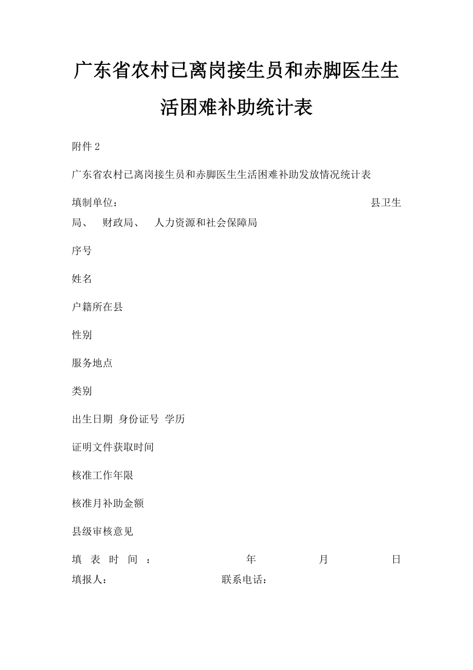 广东省农村已离岗接生员和赤脚医生生活困难补助统计表.docx_第1页