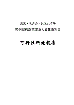 蔬菜批发市场轻钢结构蔬菜交易大棚建设项目可行性研究报告.doc