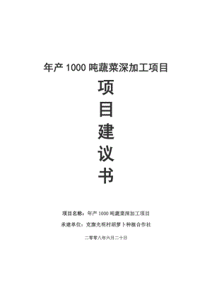 产1000吨蔬菜深加工项目项目建议书.doc