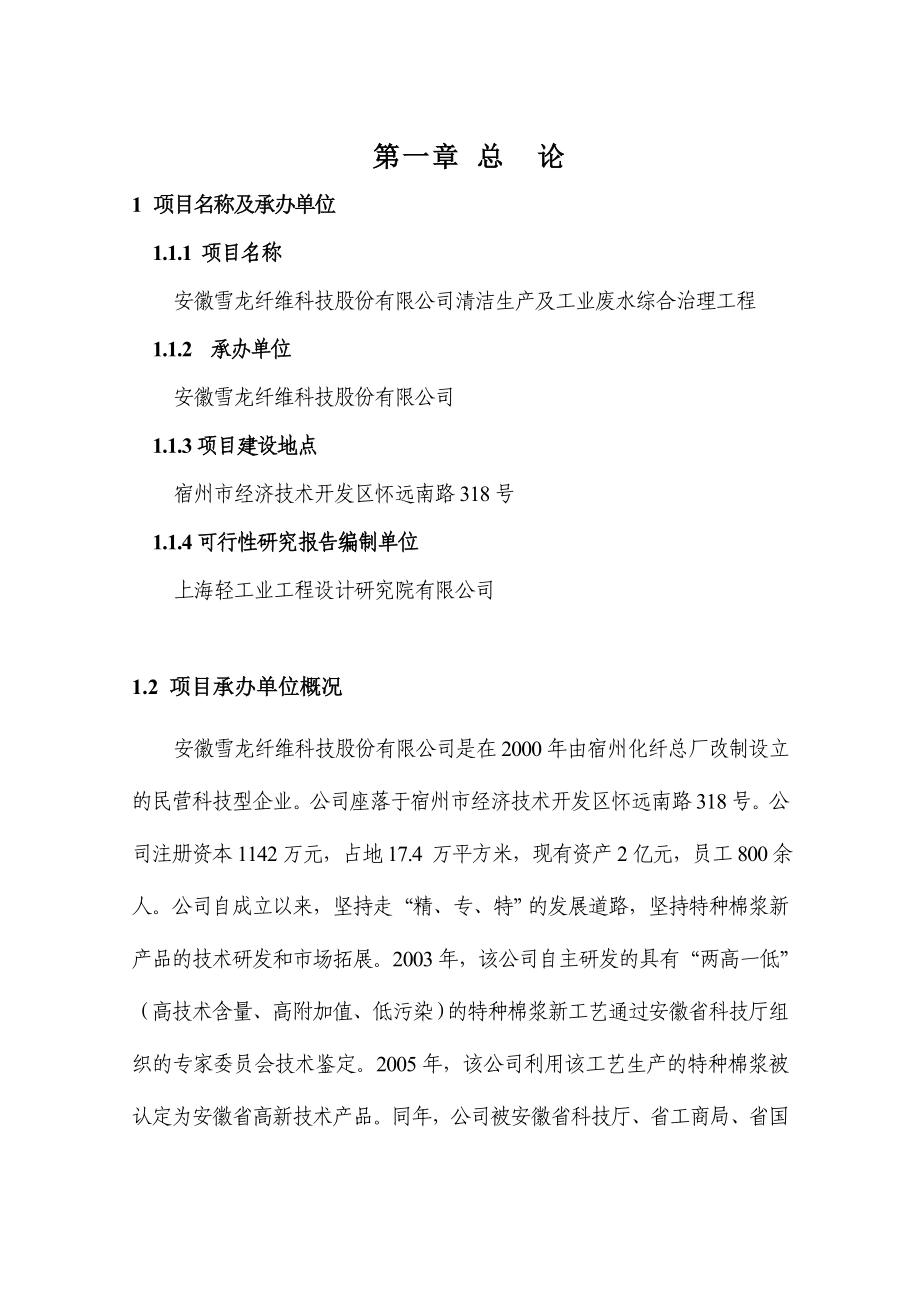 清洁生产及工业废水综合治理工程可行性研究报告 (精品).doc_第1页