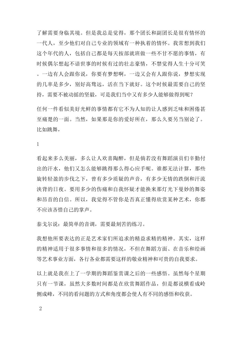 关于舞蹈鉴赏课的感悟舞蹈课的感悟.docx_第2页