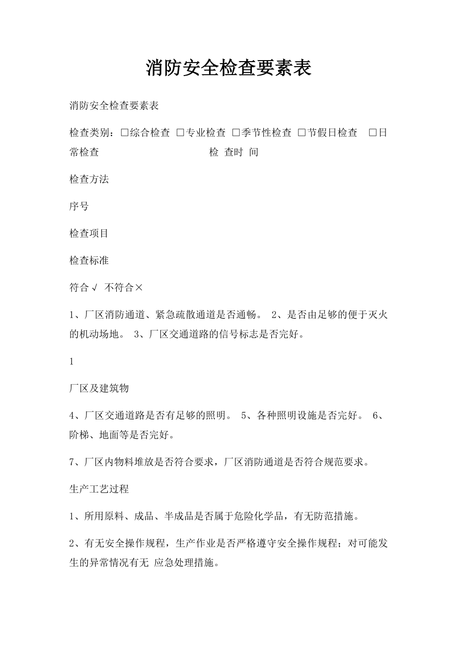 消防安全检查要素表.docx_第1页