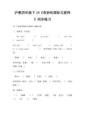 沪教四年级下10《奇妙的国际互联网》同步练习.docx