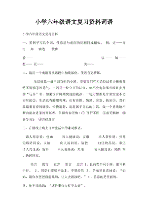 小学六年级语文复习资料词语.docx