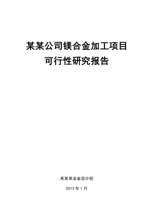 某某公司镁合金加工项目可行性研究报告(,108页).doc