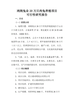 产20万只肉兔养殖项目可行性研究报告24040.doc