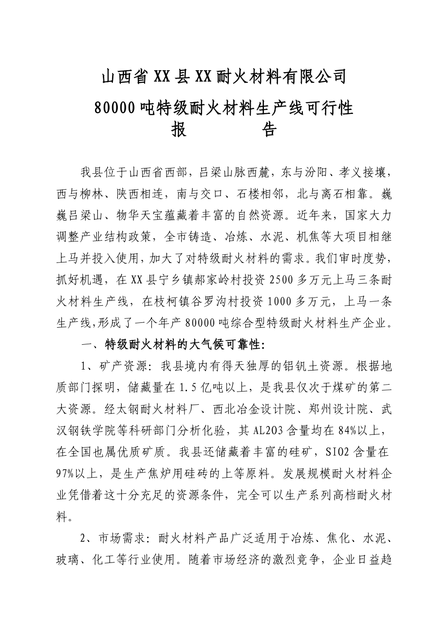 80000吨特级耐火材料可行性研究报告.doc_第1页