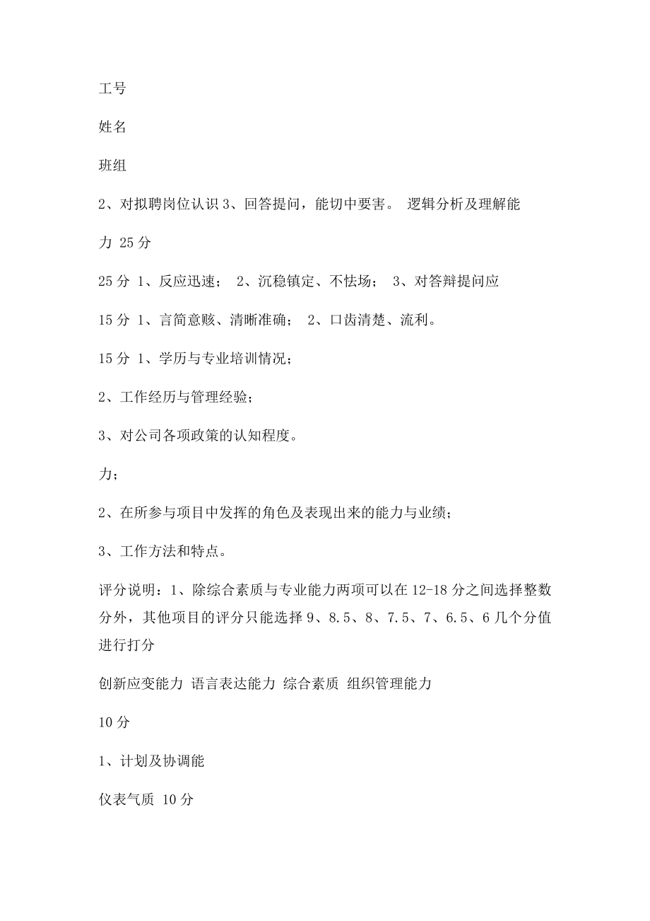 班助岗位竞聘演讲答辩评分表.docx_第3页