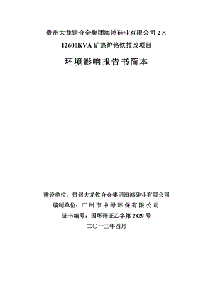 贵州大龙铁合金集团海鸿硅业有限公司212600KVA矿热炉铬铁技改项目环境影响评价报告书.doc