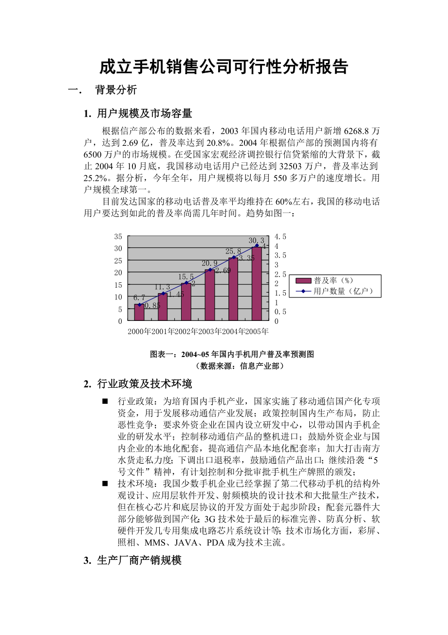 可研报告成立手机销售公司可行性分析报告05043.doc_第1页