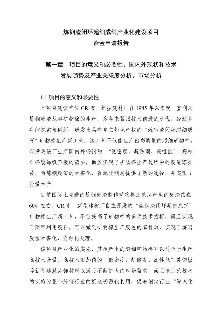 炼钢渣闭环超细成纤产业化建设项目资金申请报告.doc_第1页